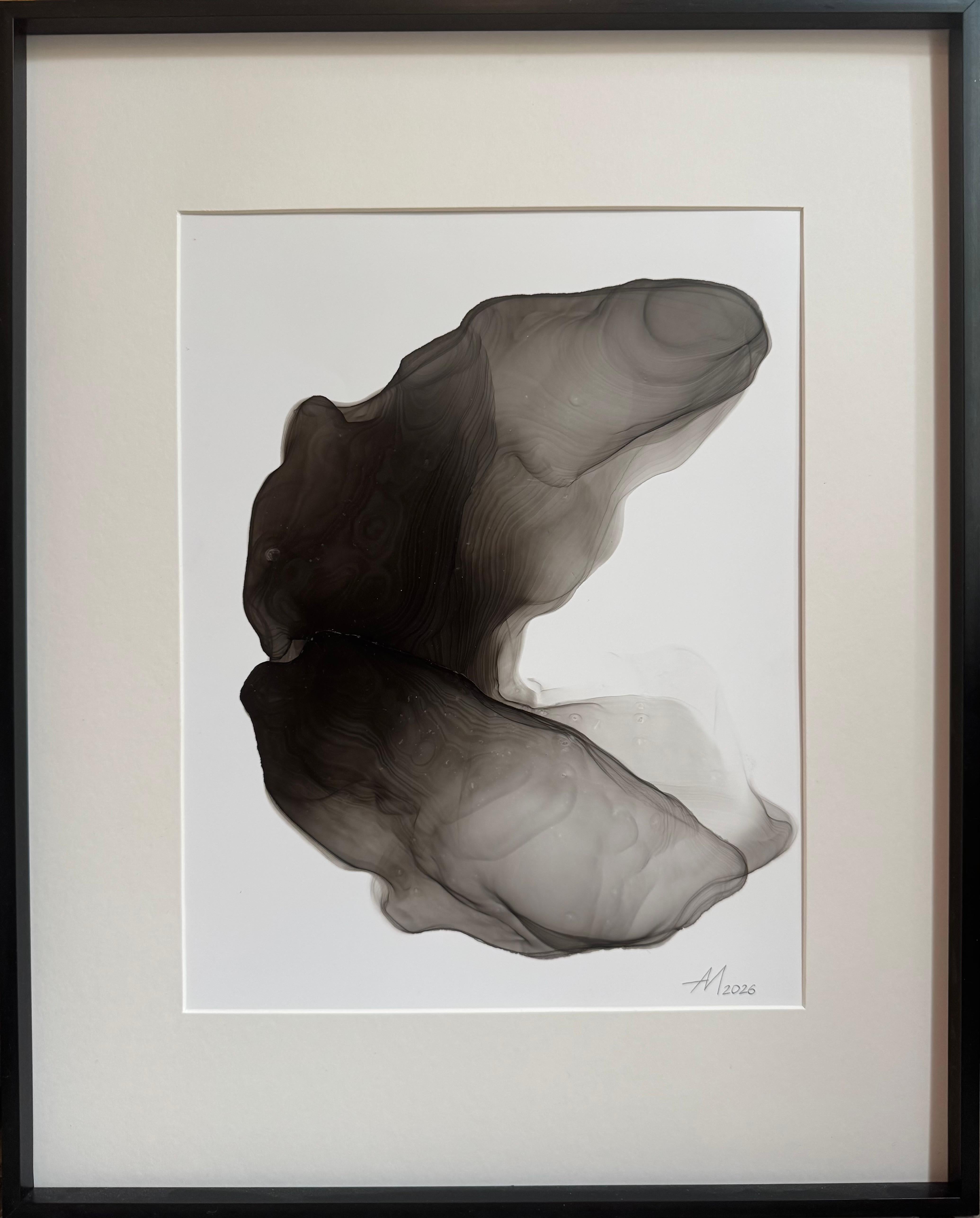 Abstract Painting di Mila Akopova - Liminality (Cocoon) - dipinto astratto, realizzato in nero e grigio, 2026