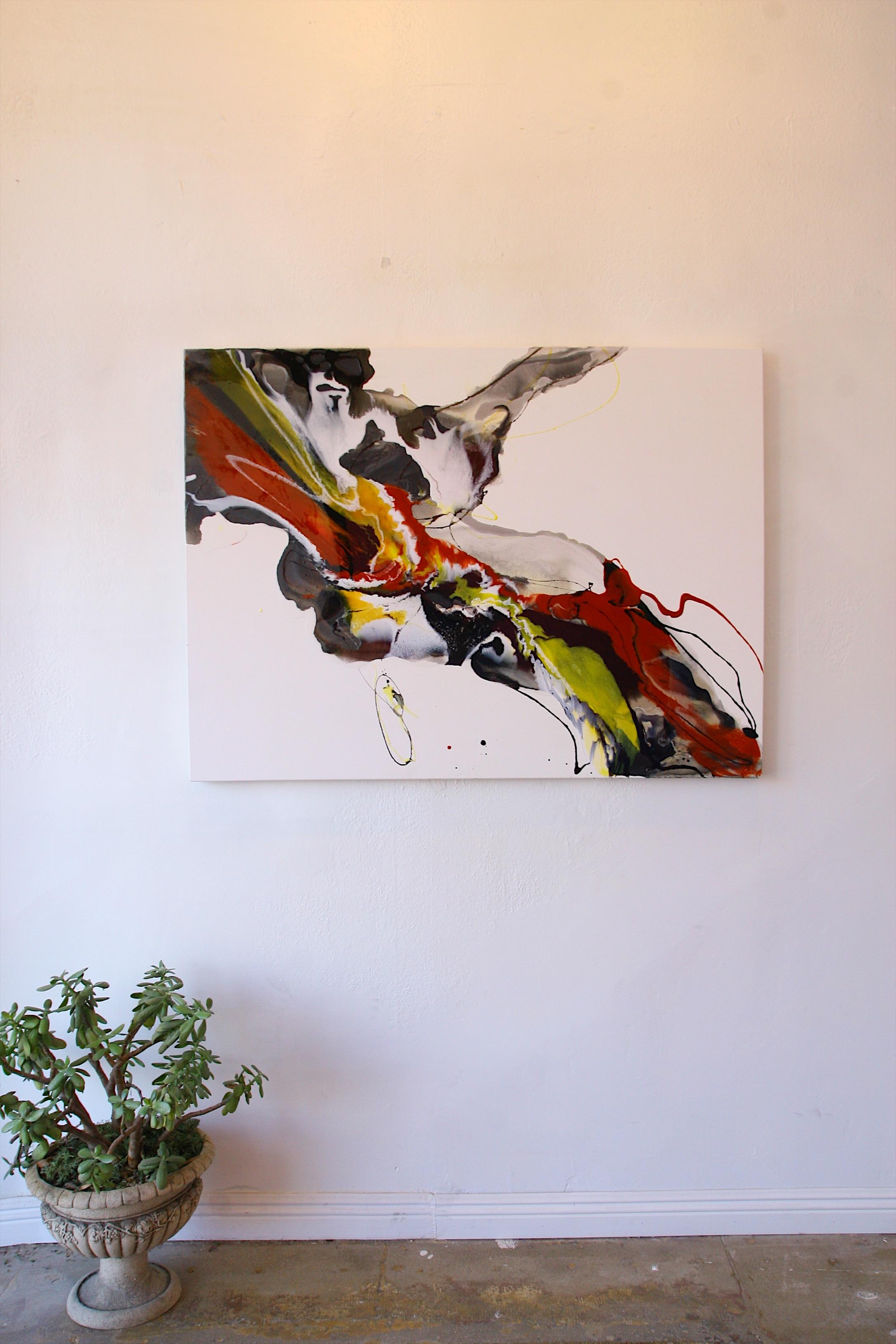 Sin título - pintura abstracta en rojo naranja amarillo blanco negro - Painting de Lena Cher
