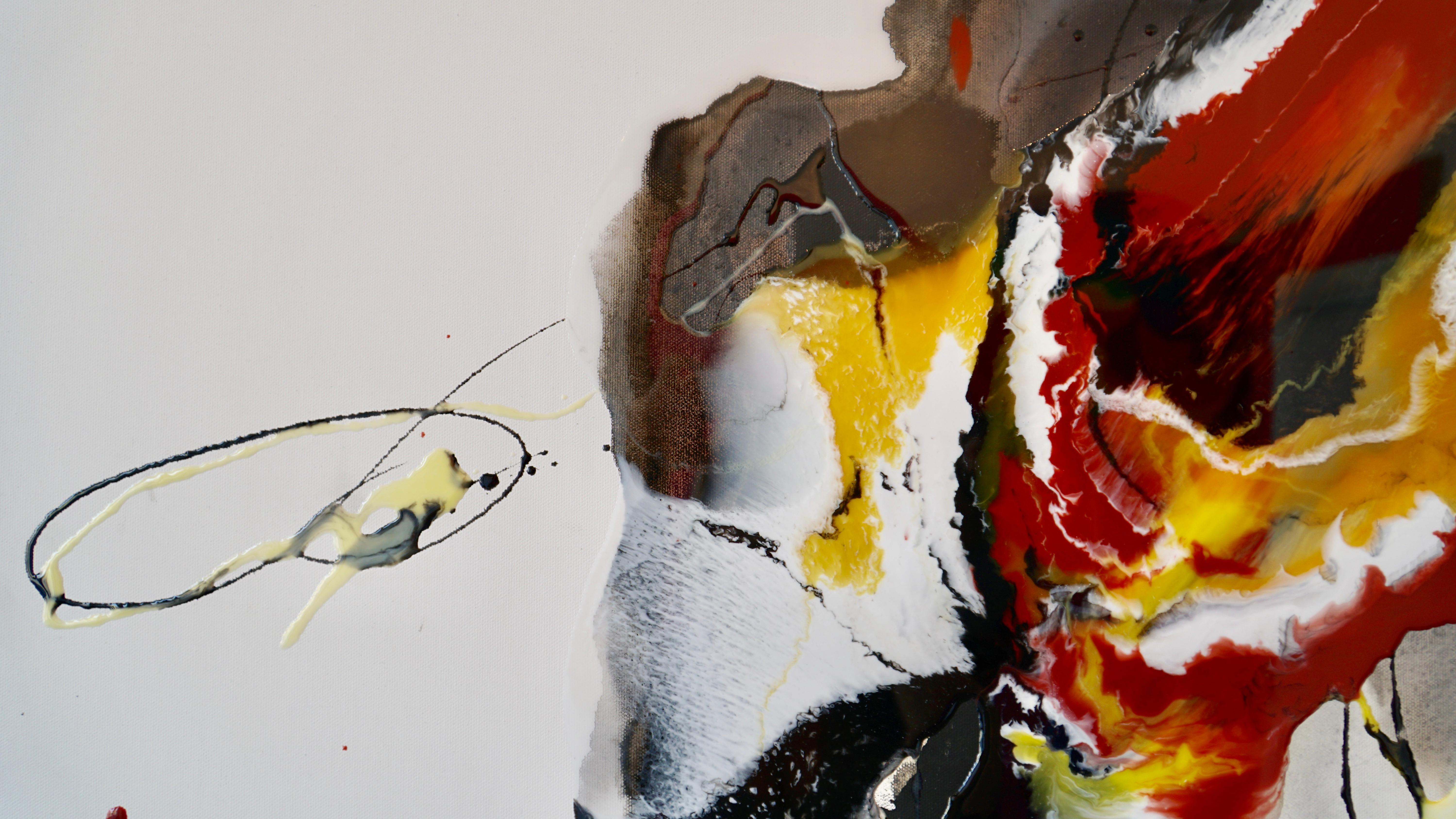 Peinture abstraite sans titre en rouge orange jaune blanc noir  en vente 2