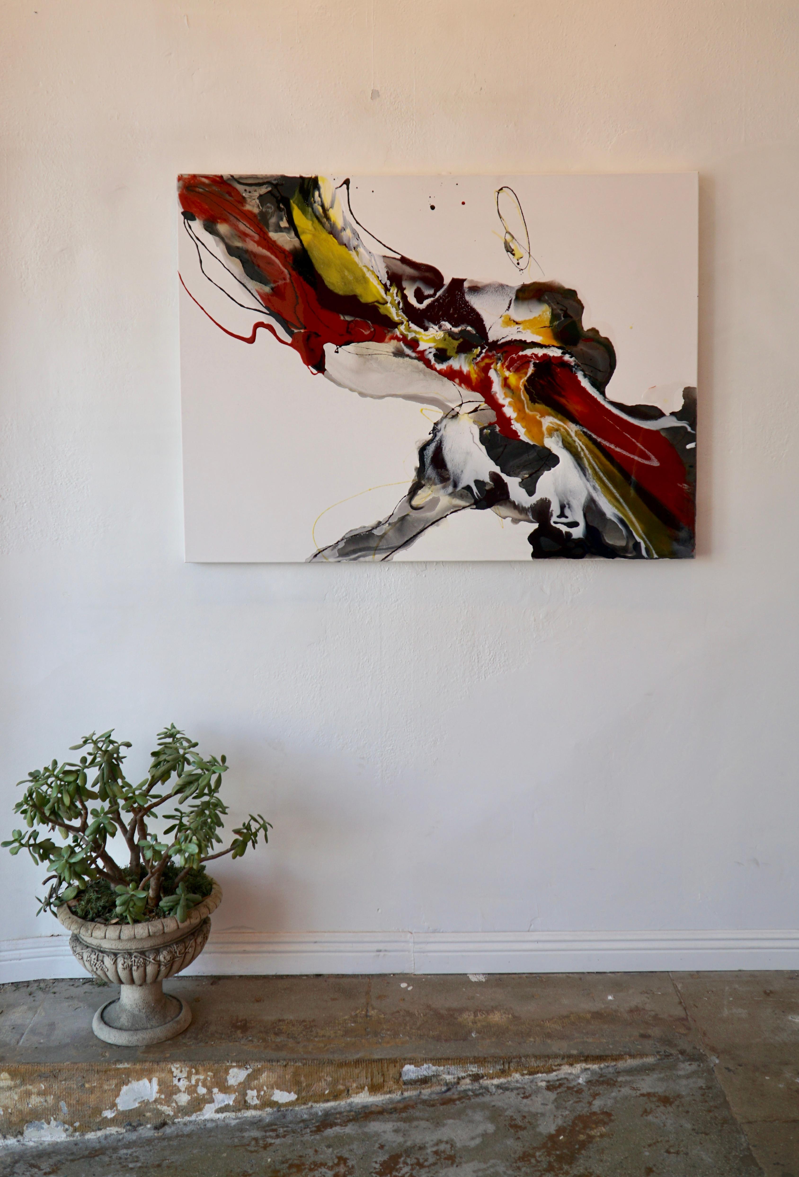 Abstraktes Gemälde ohne Titel in rot, orange, gelb, weiß und schwarz  (Beige), Abstract Painting, von Lena Cher