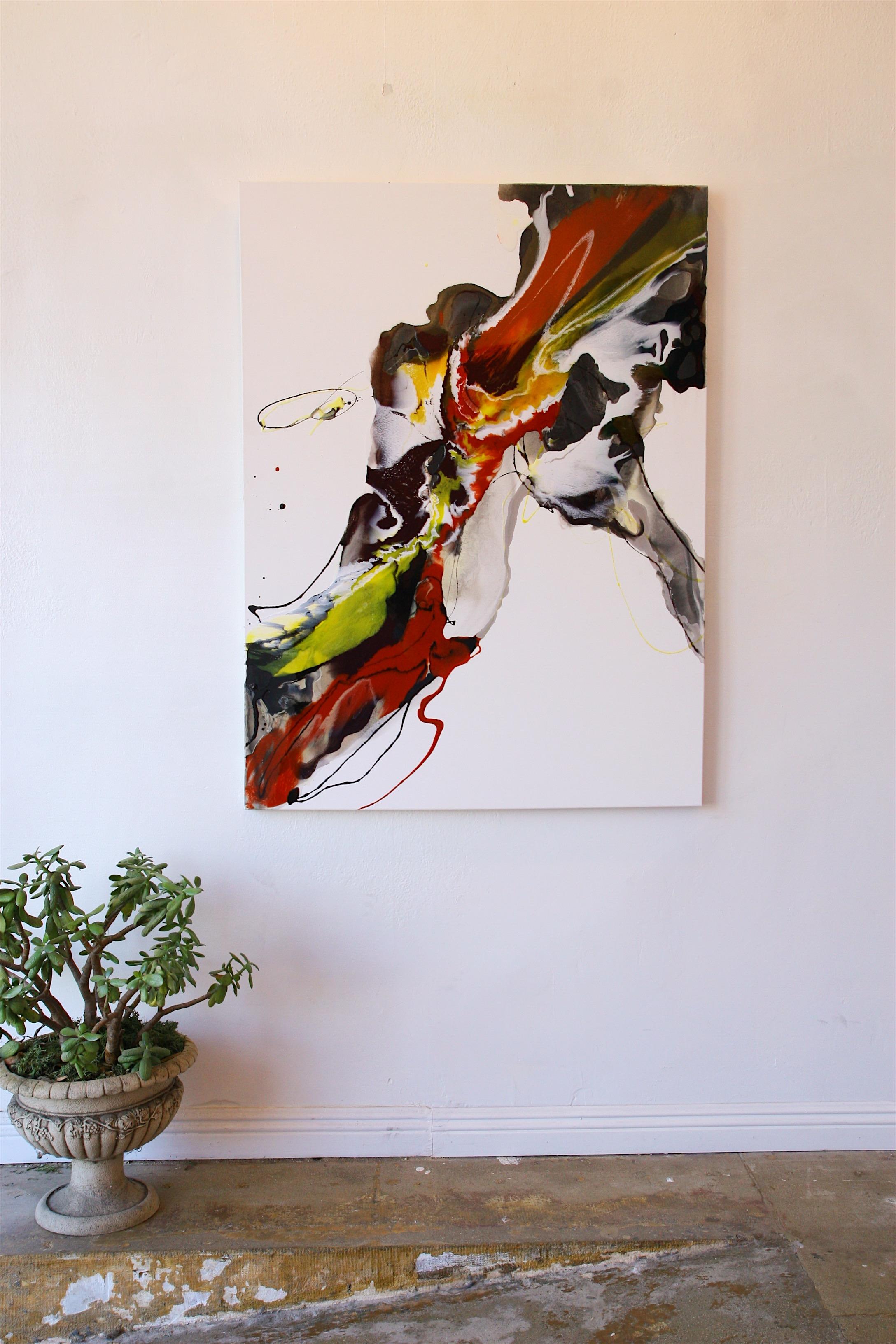 Peinture abstraite sans titre en rouge orange jaune blanc noir  - Expressionnisme abstrait Painting par Lena Cher