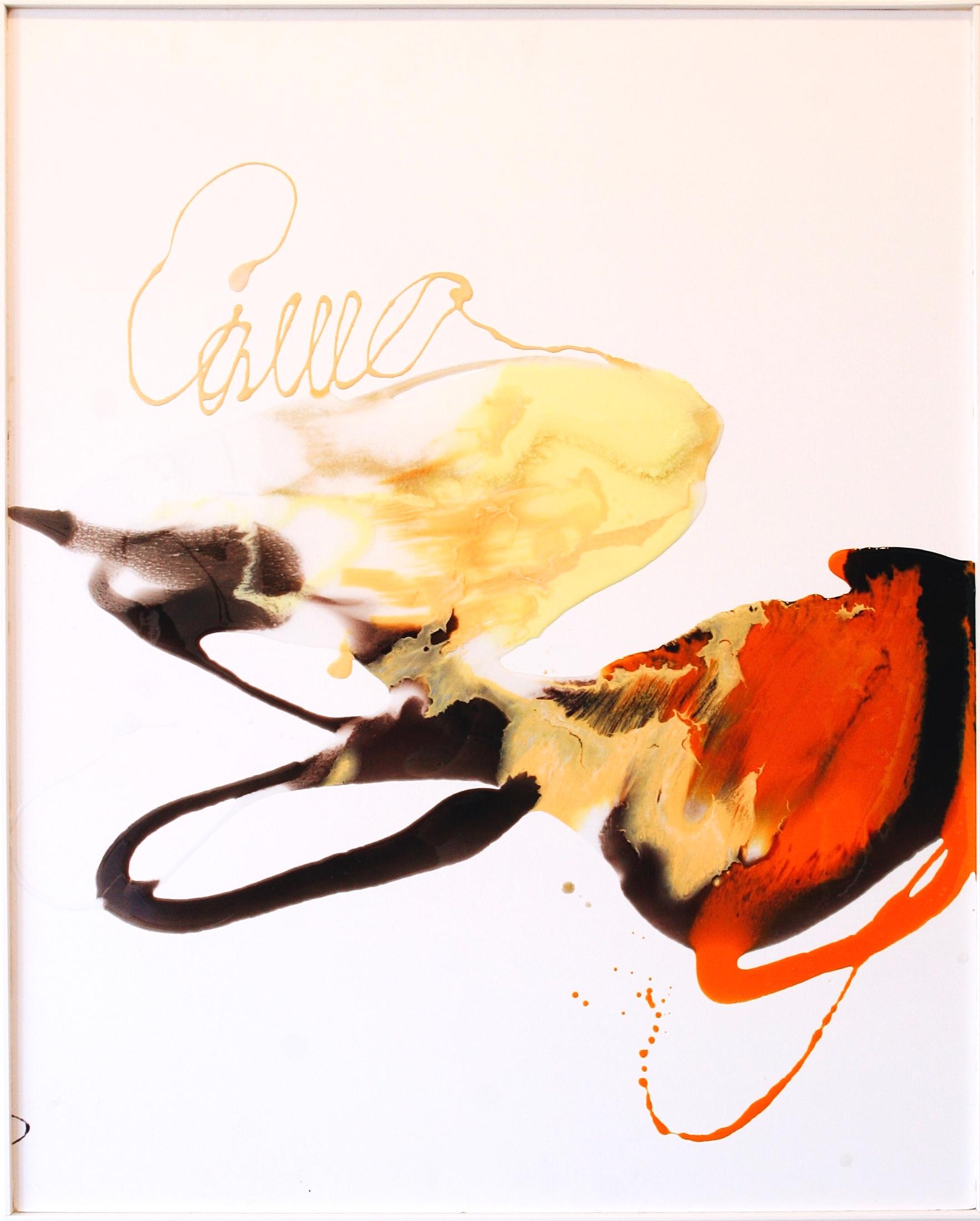 Lena Cher Abstract Drawing - Composition III Sasha - abstraction art, made in black, orange, yellow and white