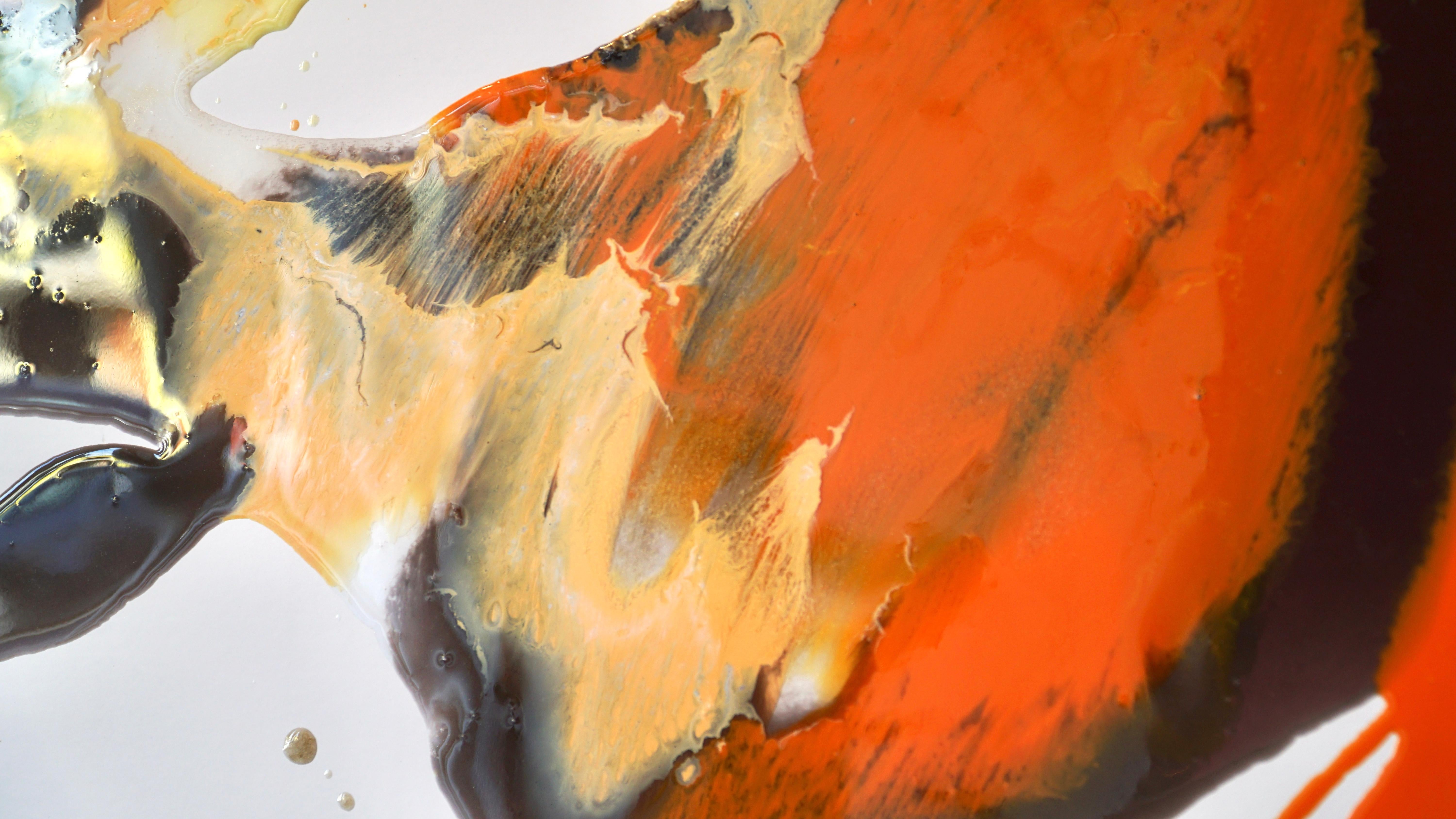 Komposition III Sasha - Abstrakte Kunst, in schwarz, orange, gelb und weiß gehalten (Weiß), Abstract Drawing, von Lena Cher
