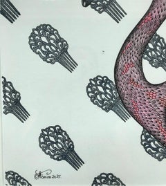 Der Flamenco auf der Suche nach seinem Flamenco-Flamenco - Flamingo in rosa, grüner Farbe