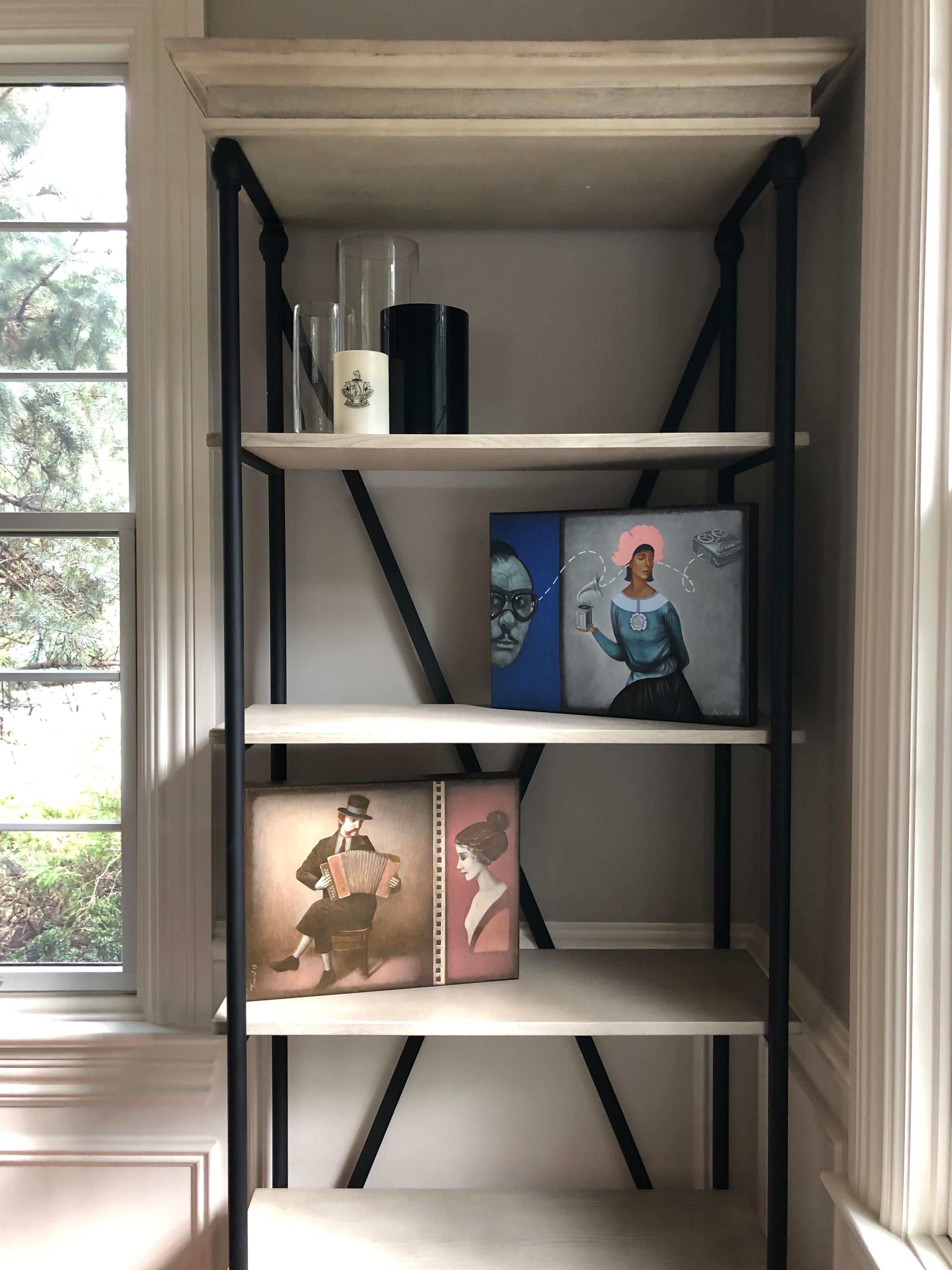 Amantes de la música - hombre y mujer en colores ultramar, gris, azul en venta 1