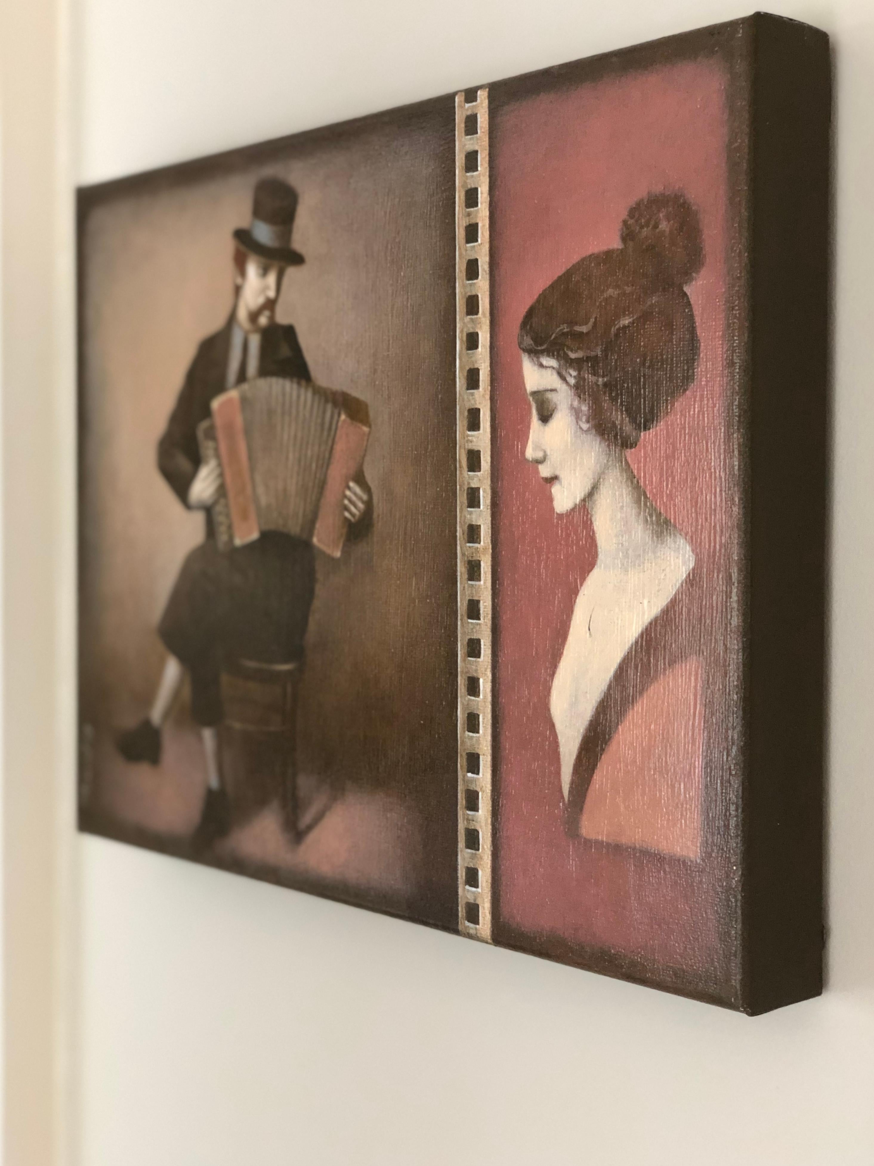 Taper - hombre y mujer en colores marrón, beige, rojo - Painting de Igor Fomin