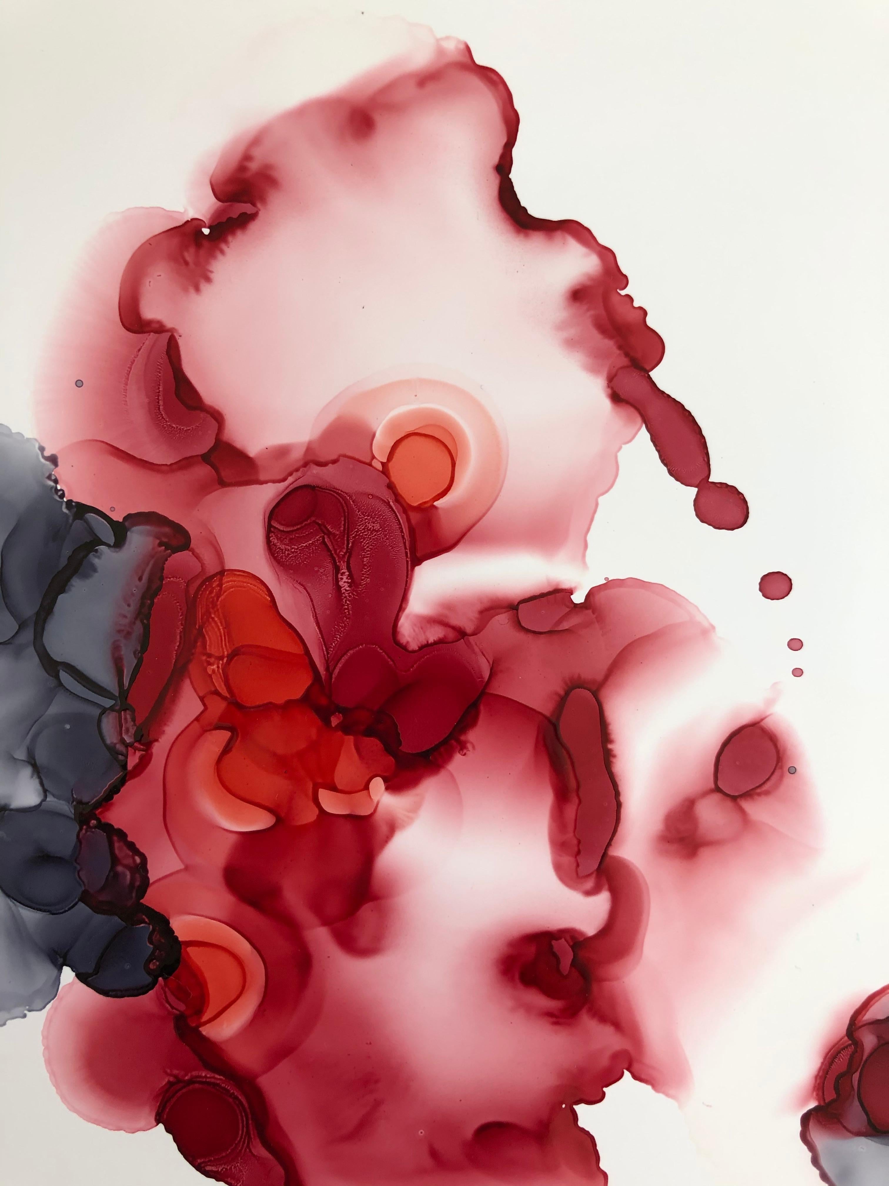 Roses chantournées - art d'abstraction, réalisé en rouge cerisier, rouge grenat, blanc, gris en vente 3
