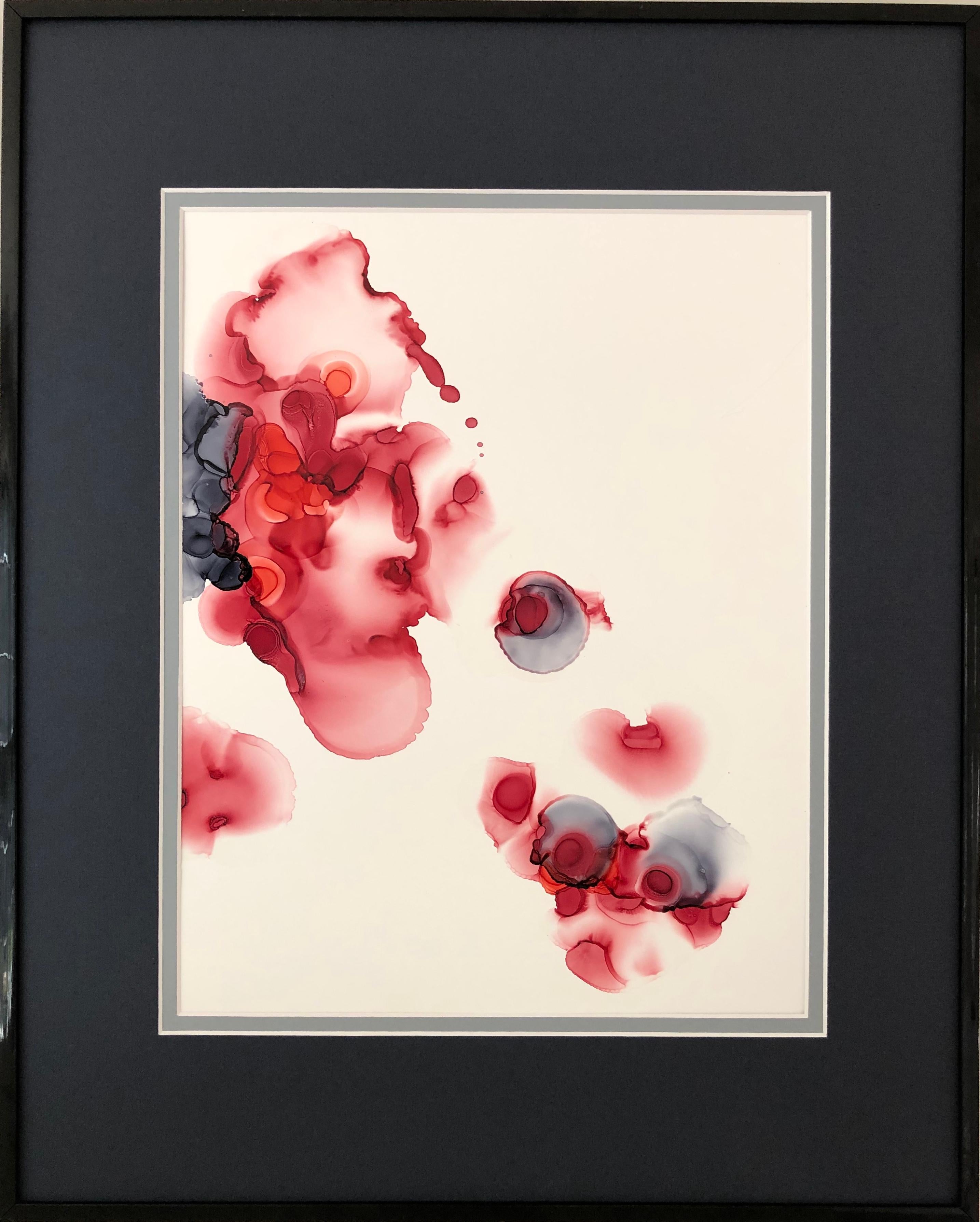 Rose cantate - arte dell'astrazione, realizzate in rosso ciliegia, rosso granata, bianco, grigio - Abstract Drawing Nero di Mila Akopova