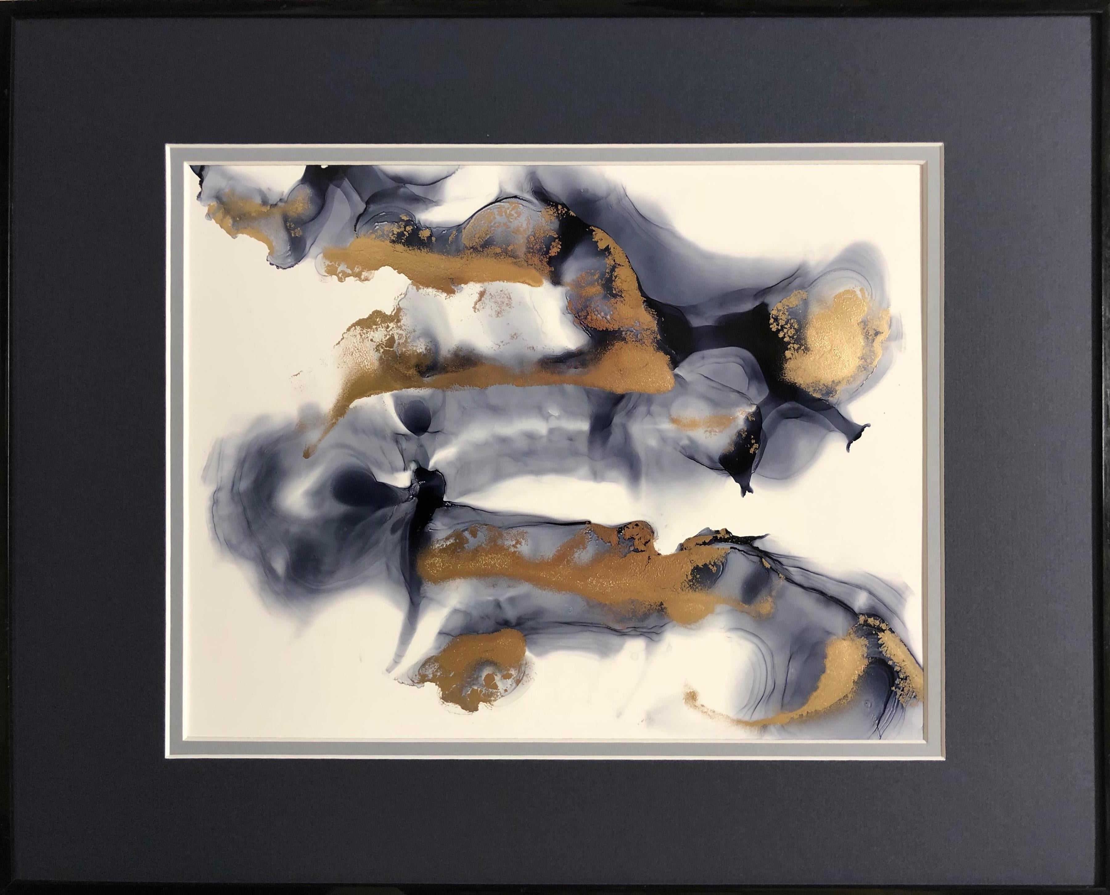 Whirl- abstraction art, made in gold, grey, black, white 1