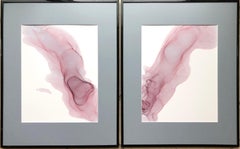 Wings - abstraktes Gemälde, in rosa, blassblauer Farbe gefertigt