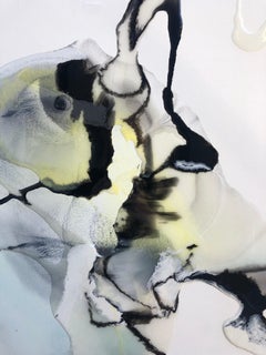 Oceano - dipinto astratto in nero, giallo e blu turchese