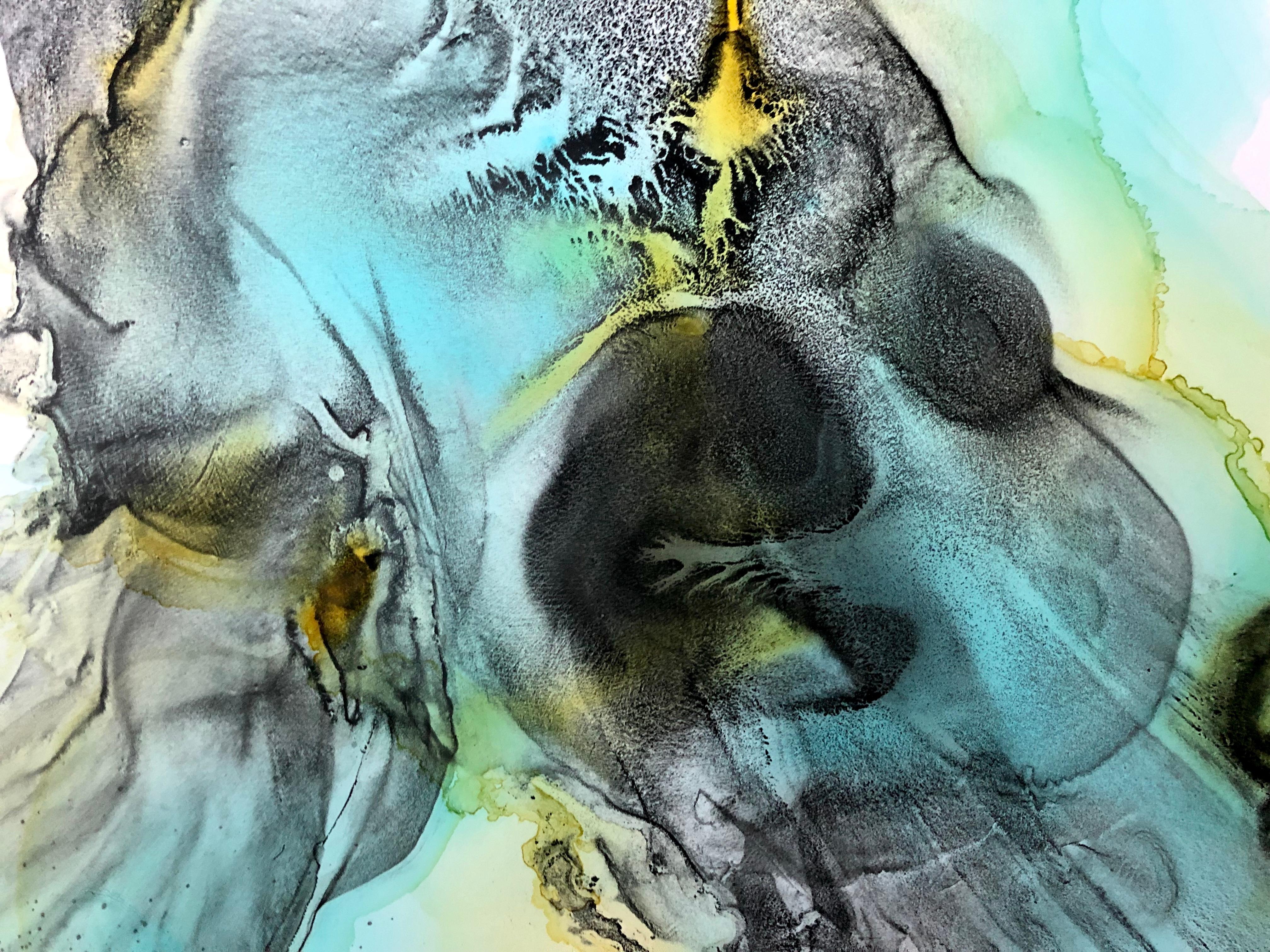 Hawaii-Armband - abstraktes Gemälde in Türkisblau, Gelb, Schwarz (Abstrakter Expressionismus), Painting, von Lena Cher