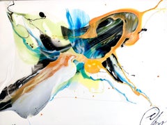 Flujos azules nº 2 - pintura abstracta en azul claro, amarillo, naranja, negro y blanco