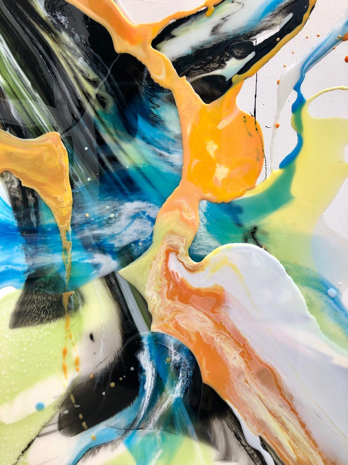 Quadri di design d'interni. Arte d'astrazione, realizzata in giallo, arancione, azzurro, bianco e nero. Può essere posizionato in orizzontale o in verticale, può far parte di un dittico. 

Lena Chernyavskaya / LENA CHER
Nato nel 1986. Vive e lavora