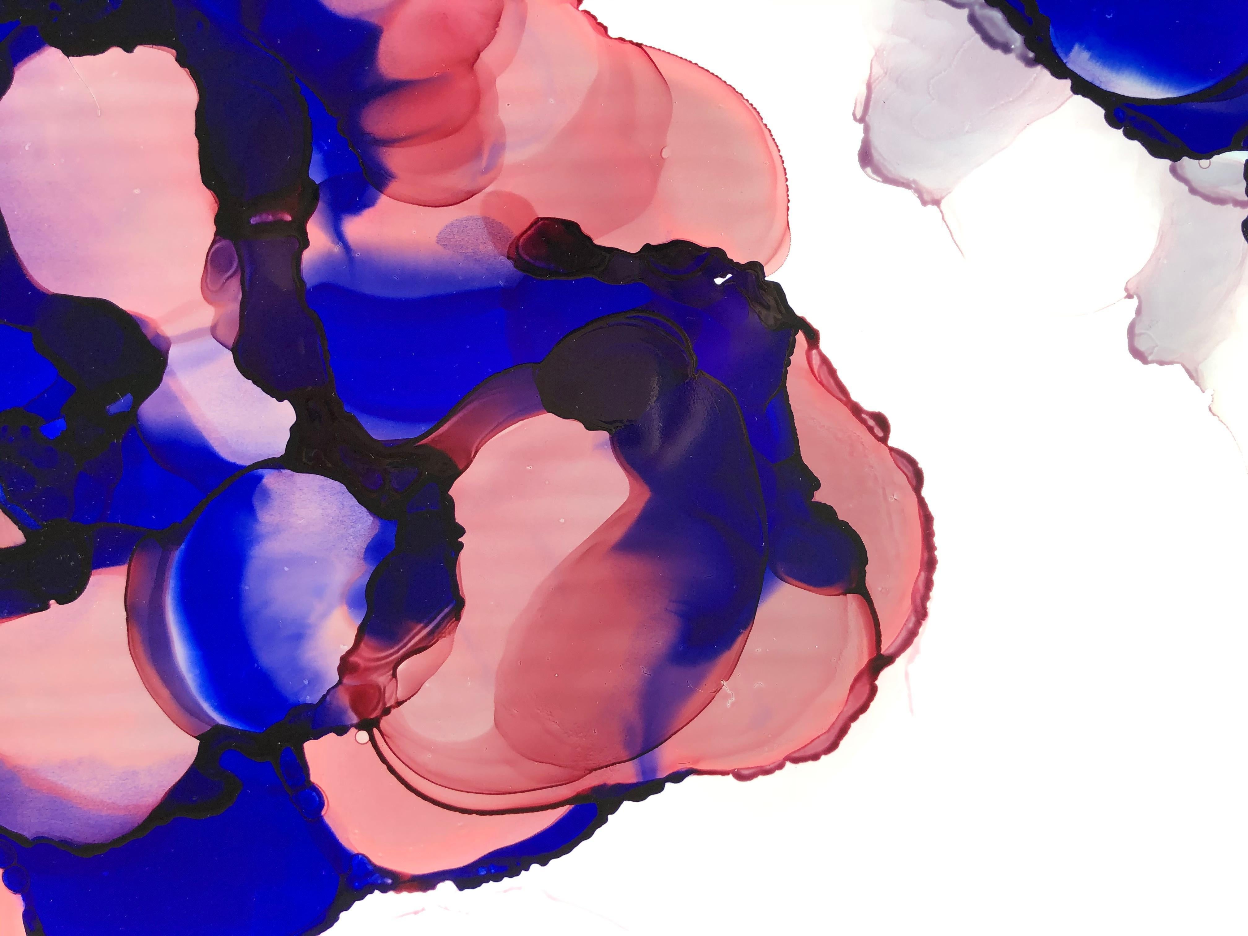 Art d'abstraction de cocktail d'été, réalisé en bleu ultramarine, rose, couleur rose en vente 3