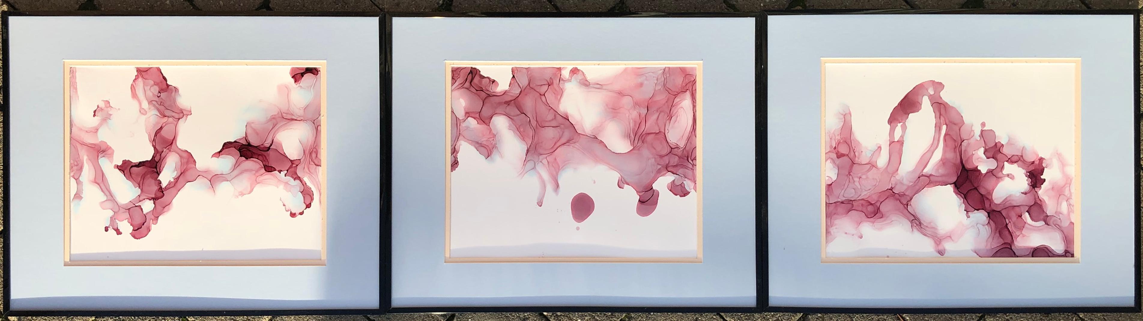 Line of fate-abstraction art, made in pale pink, light blue, rose colored - Art by Mila Akopova