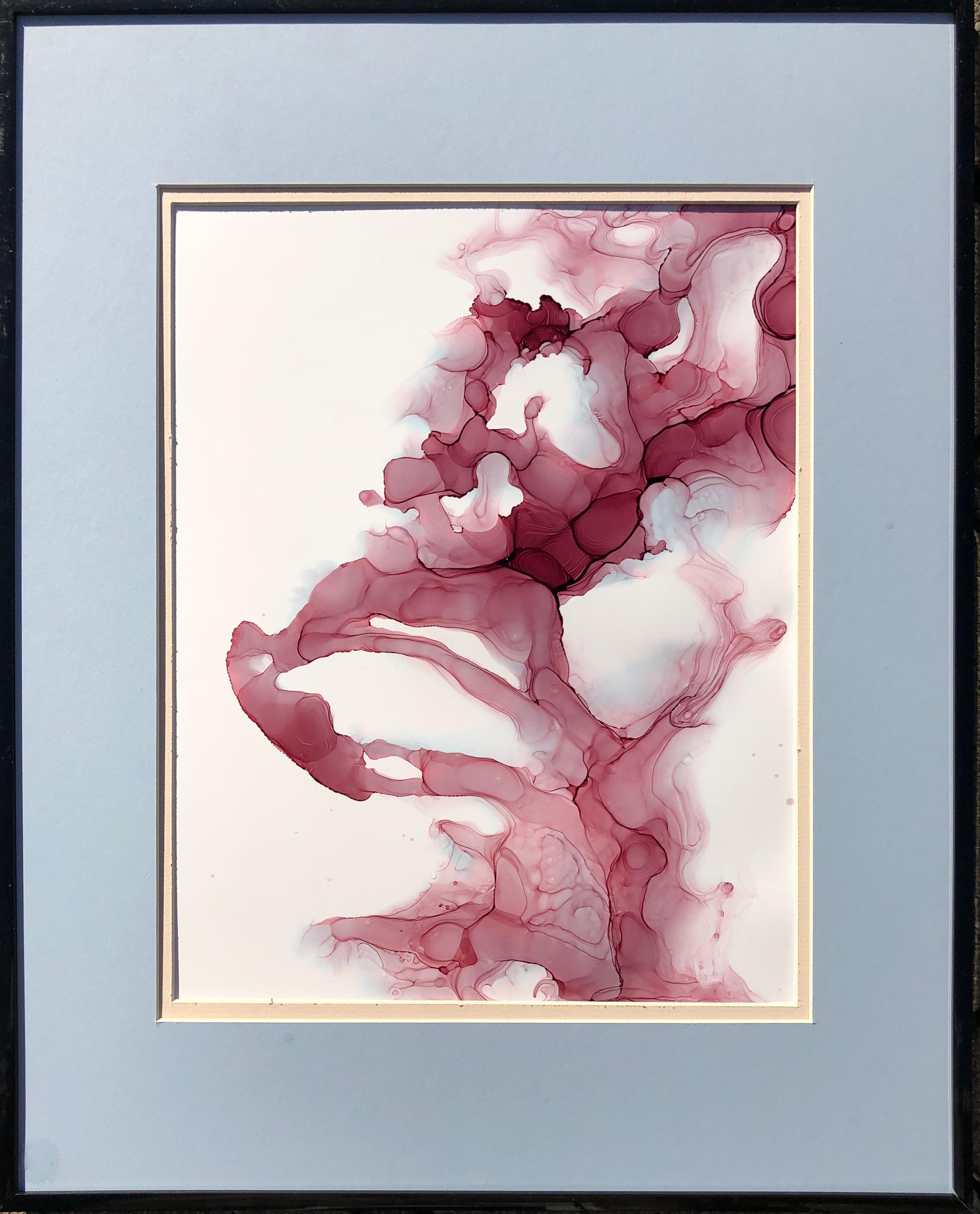 Line of fate-abstraction art, made in pale pink, light blue, rose colored - Abstract Expressionist Art by Mila Akopova