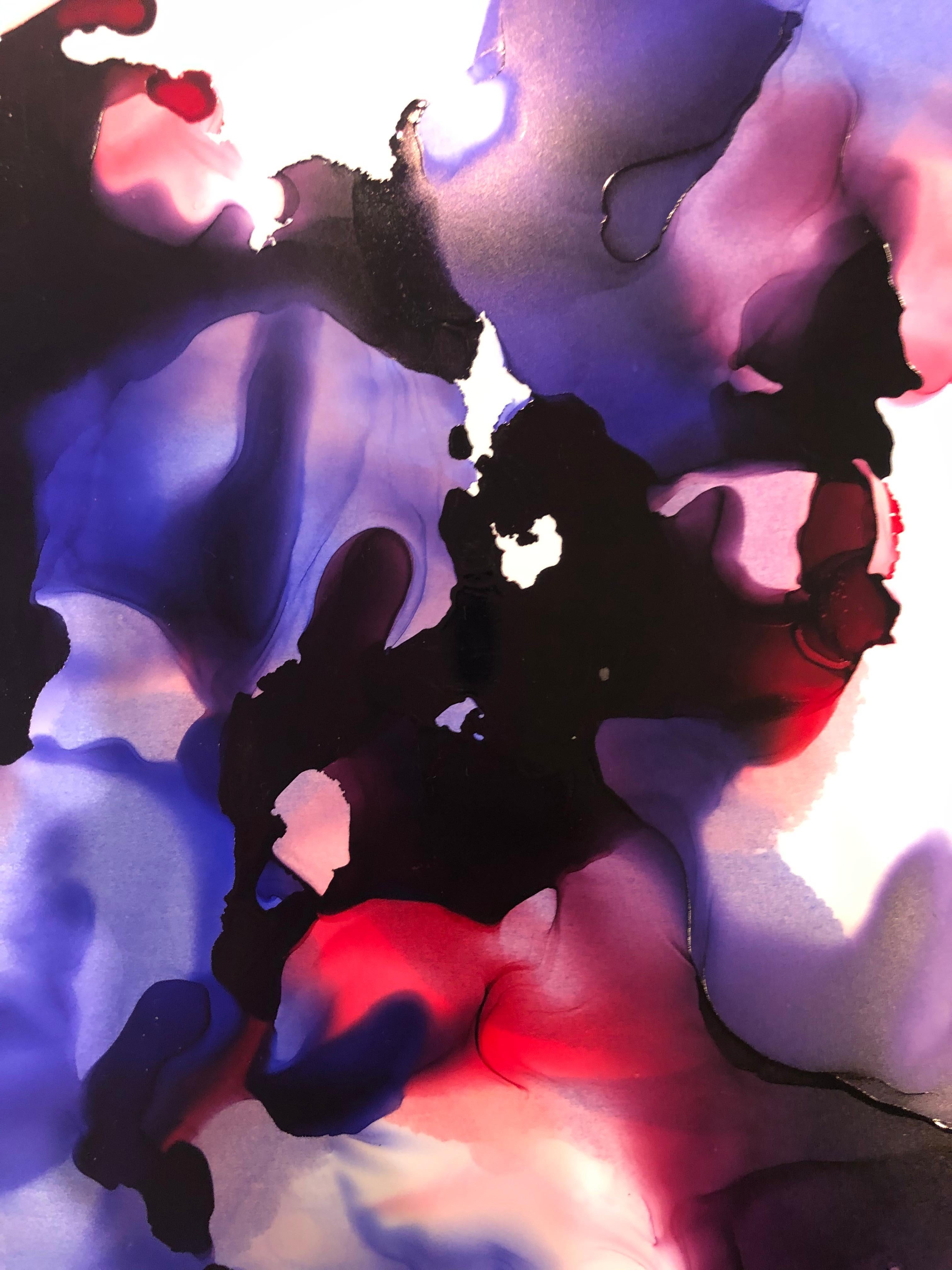 Iris-abstraction art, made in ultramarine blue, red color – Art von Mila Akopova