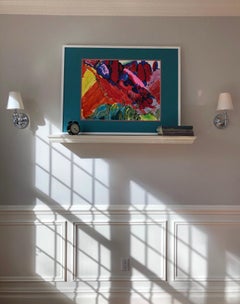 Paisaje montañoso inspirado en M.Saryan-hecho en amarillo, naranja, rojo, azul, turquesa