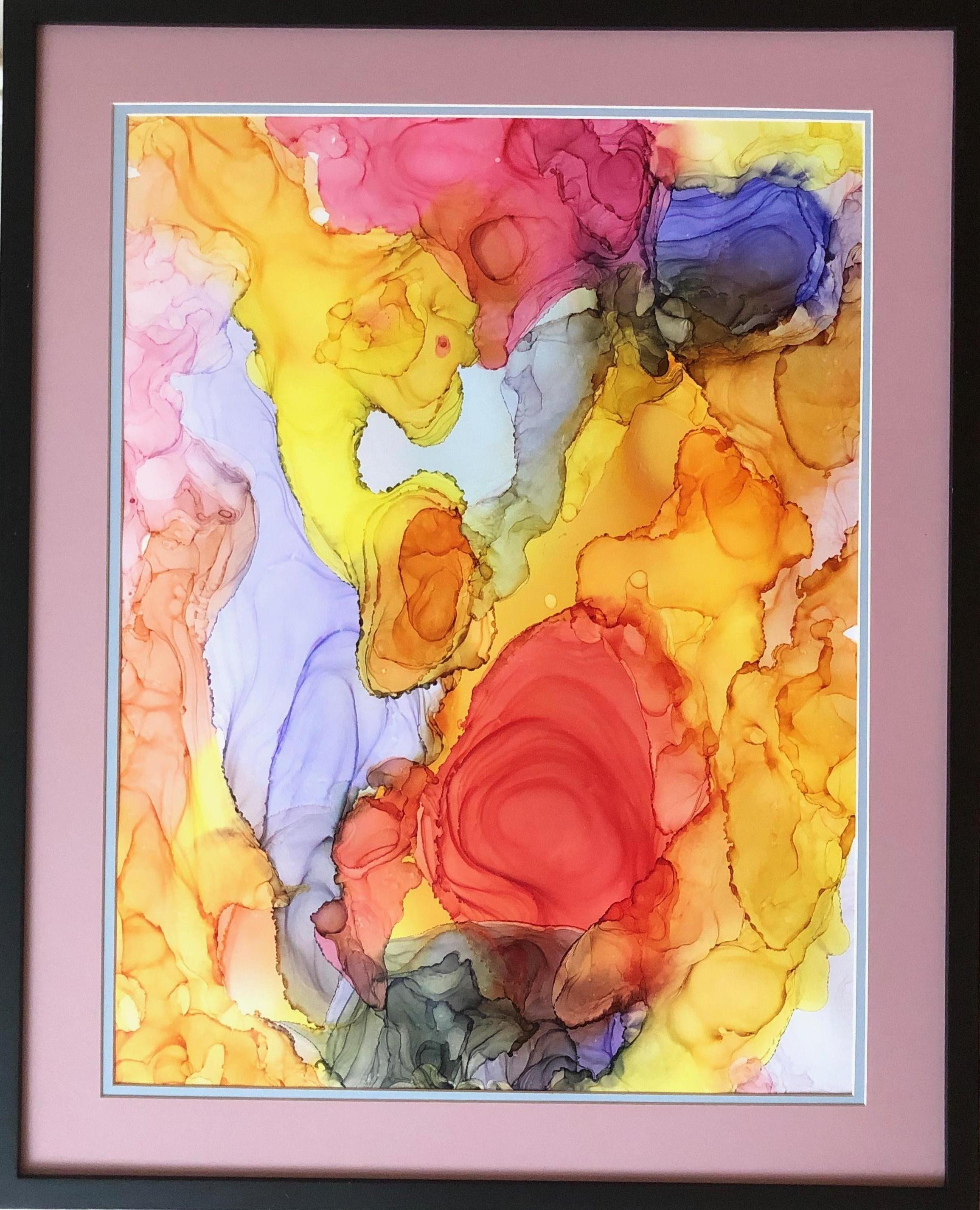 Mila Akopova Abstract Painting – In Orange, Gelb, Rot, Blau, Rosa und Grün gefertigt von Iguazu