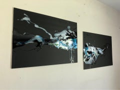 Spermatozoons (Diptych)- abstraction art, made in black, white, blue