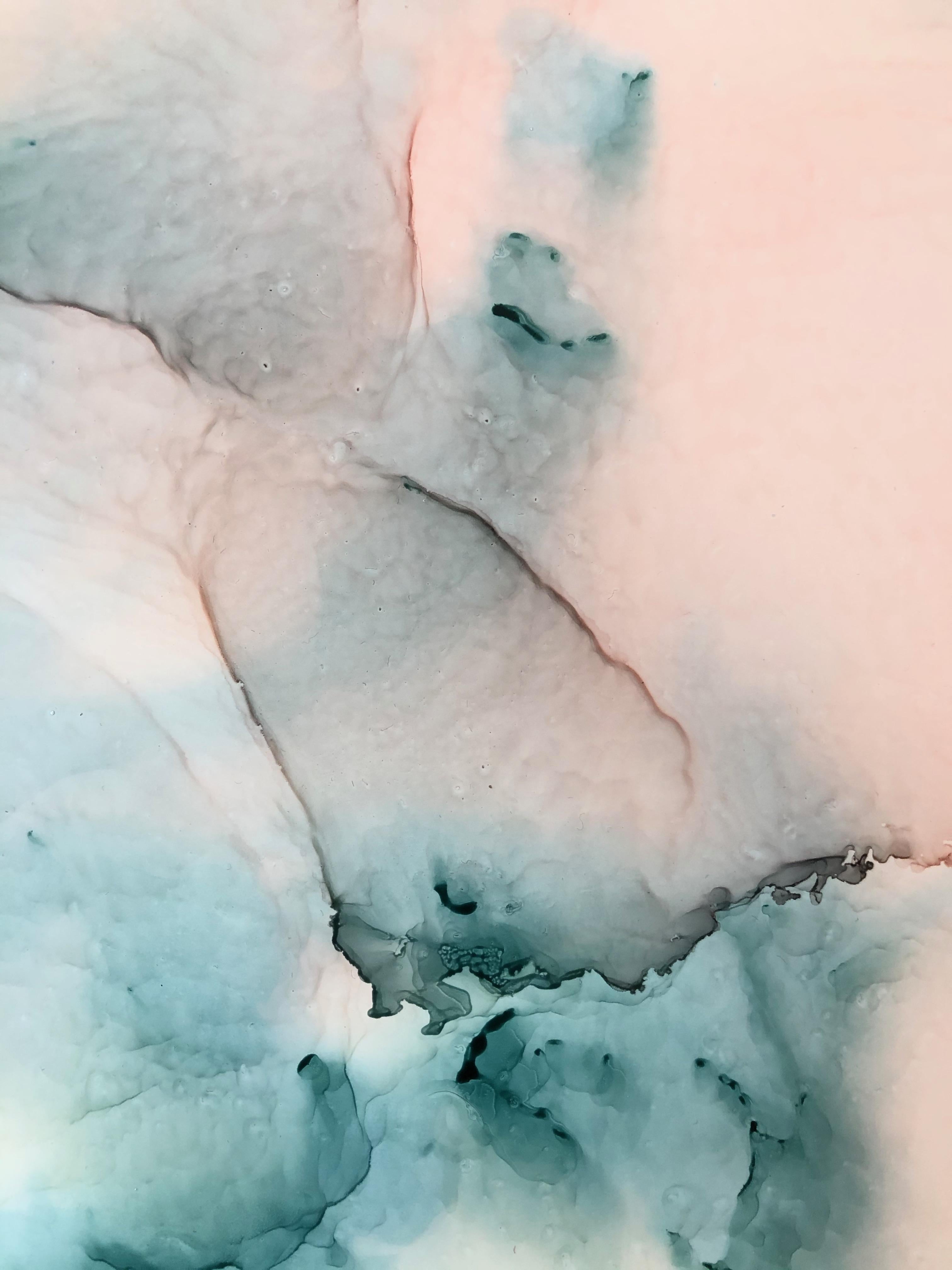Cote D'Azur- arte d'astrazione, realizzata in rosa pallido e turchese - Abstract Painting Blu di Mila Akopova