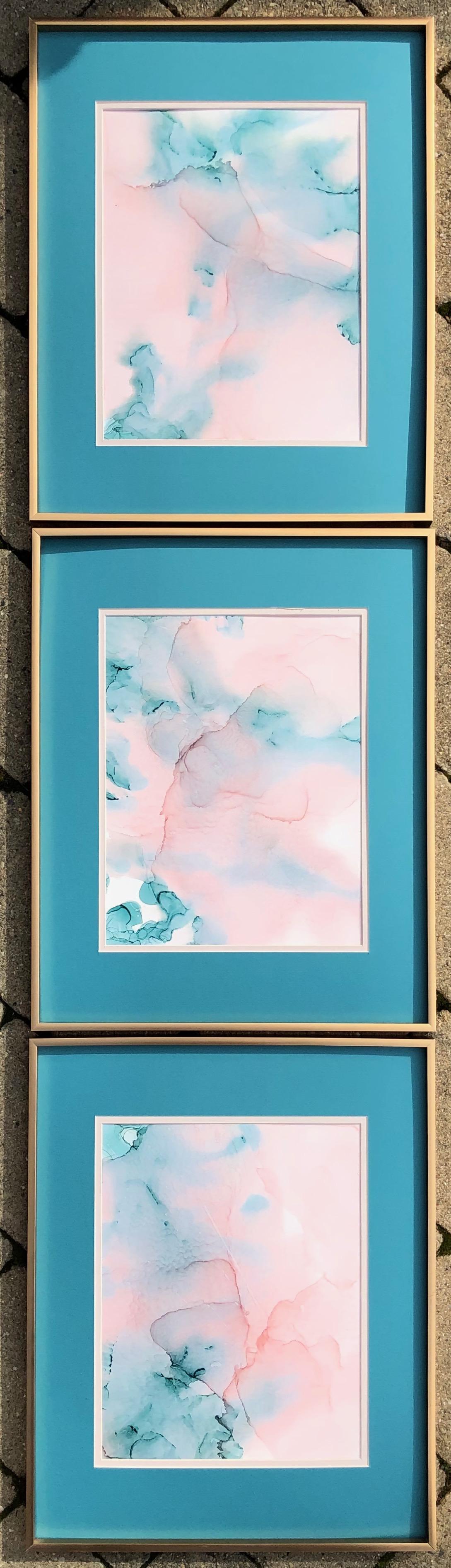Cote D'Azur- arte d'astrazione, realizzata in rosa pallido e turchese in vendita 1