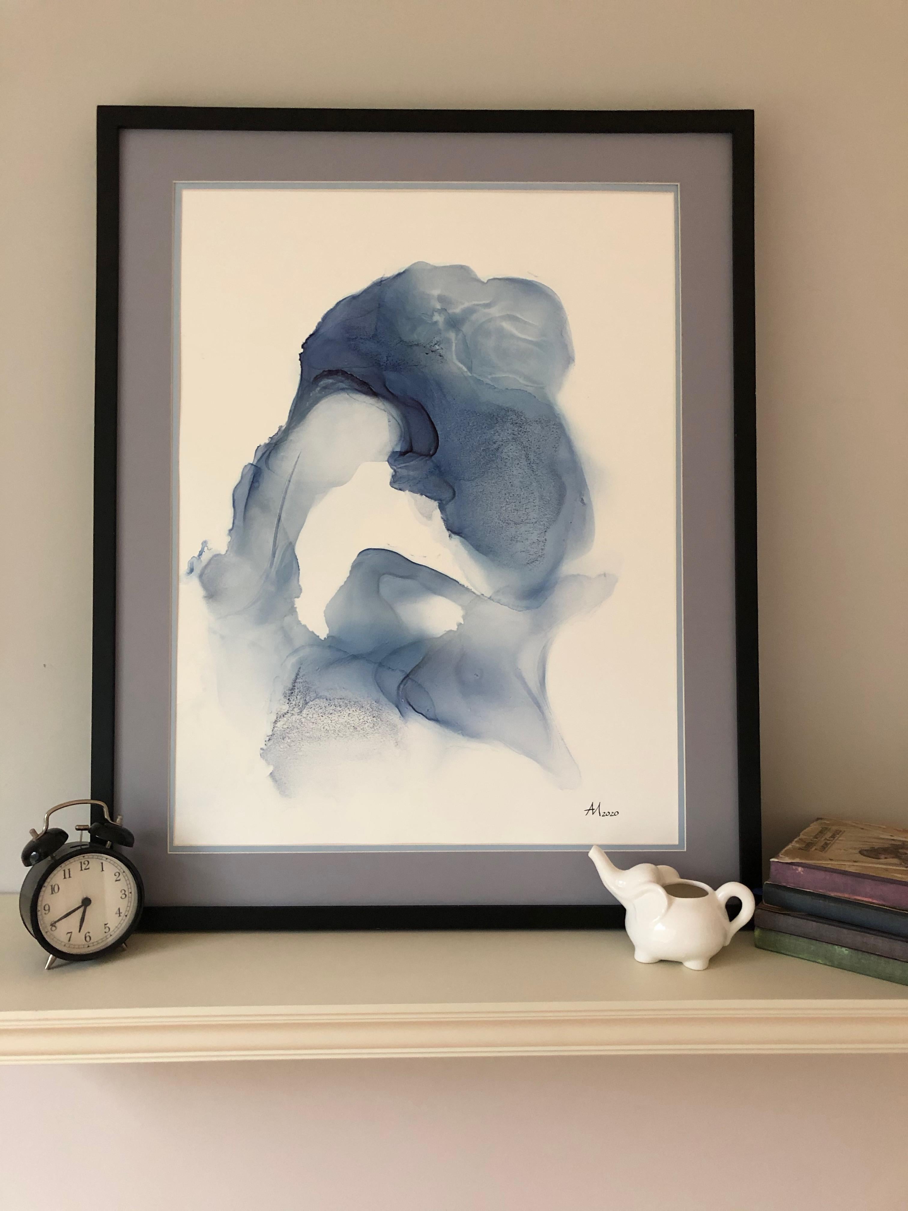 L'altro mondo - arte d'astrazione, realizzata in bianco, azzurro e blu navy - Art Espressionismo astratto di Mila Akopova