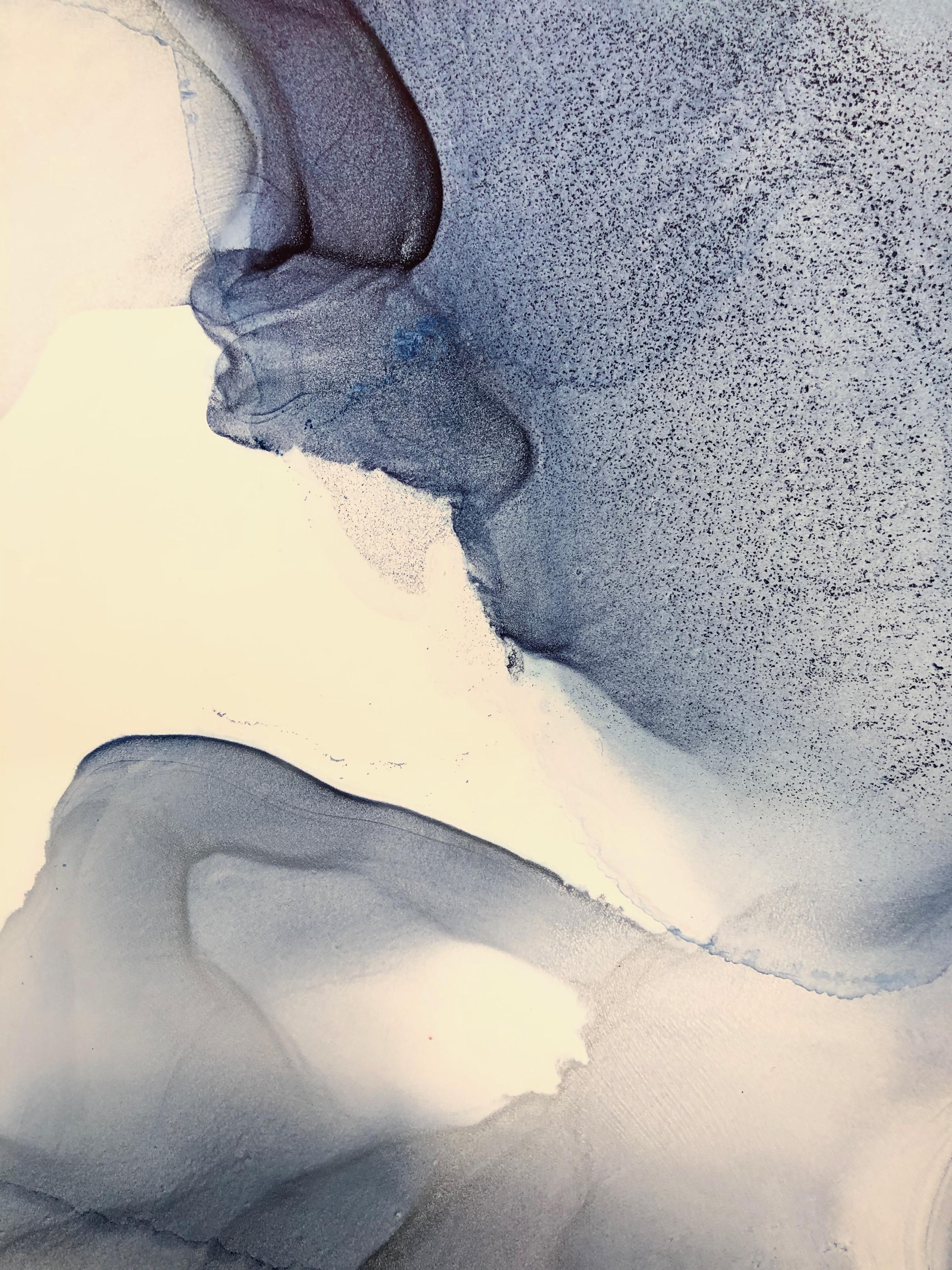 L'altro mondo - arte d'astrazione, realizzata in bianco, azzurro e blu navy - Abstract Drawing Grigio di Mila Akopova
