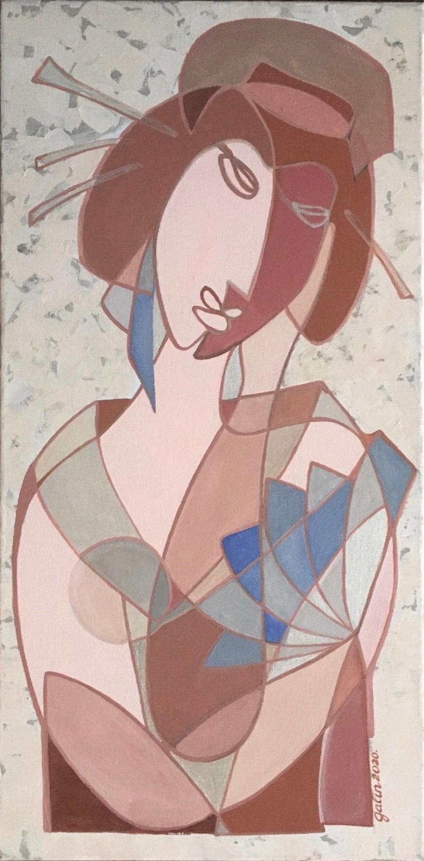 Tradizioni orientali in rosa pallido, blu, marrone, grigio e beige - Painting di Galin R
