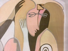 Art d'abstraction Flirt, réalisé en gris, rose pâle, marron, ocre et beige