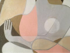 The dreaming lady- abstraction art, made in pale pink, beige, grey, brown color