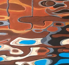 Reflection-abstract painting, made in blue, brown, beige, orange, grey color