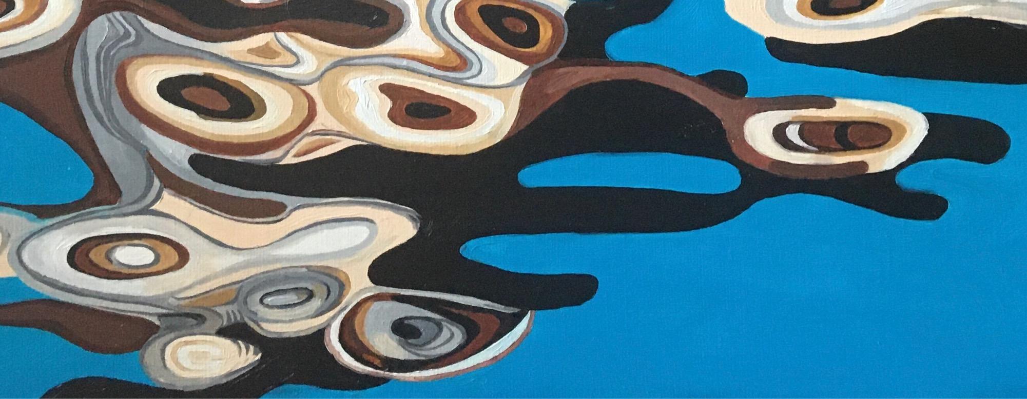 Peinture abstraite à la réflexion, réalisée en bleu, brun, beige, orange et gris - Abstrait Painting par Galin R