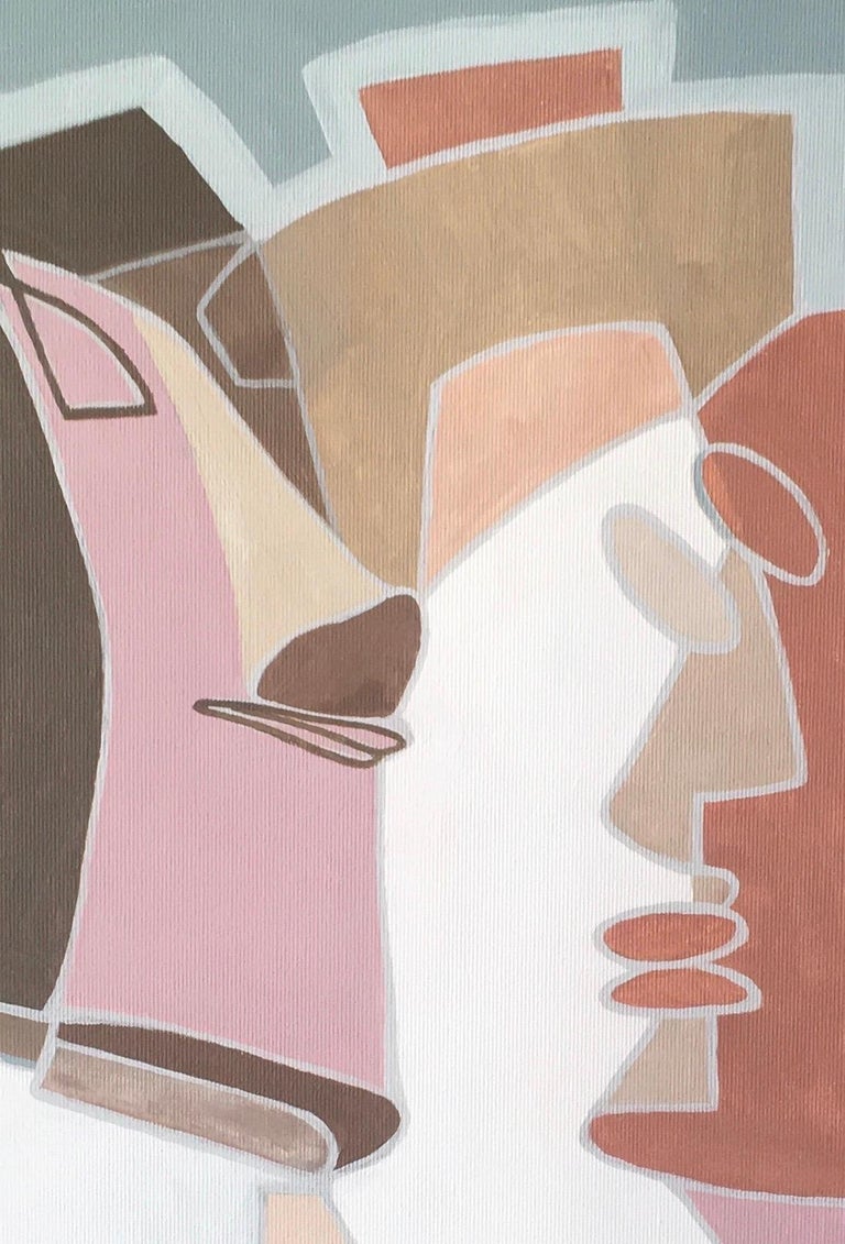 History secrets-abstraction art, made in pale pink, beige, grey, brown color - Gray Abstract Painting by Galin R