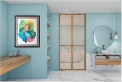 Harmony-abstraction art, made in blue, pink, yellow, green color