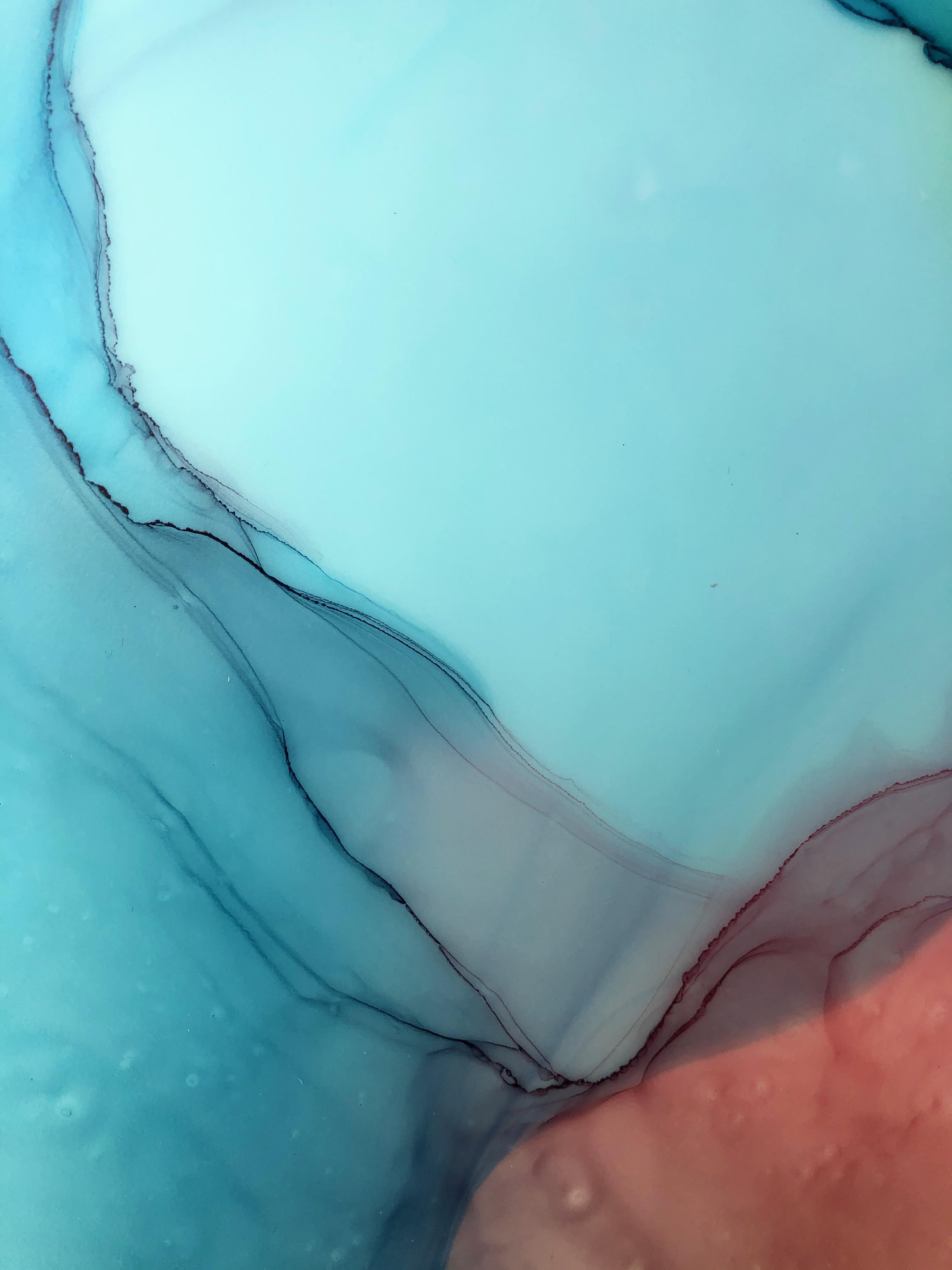 Armonia - arte d'astrazione, realizzata nei colori blu, rosa, giallo e verde - Abstract Painting Grigio di Mila Akopova
