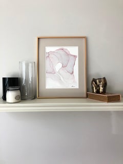 Wave III - alcohol ink, abstract painting, made in pale pink, rose, grey colors