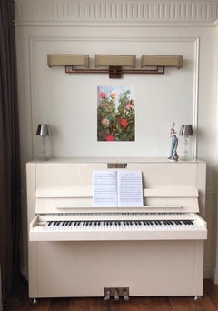 Un jardin - art naïf, réalisé dans les couleurs rouge, vert, bleu, rose et jaune