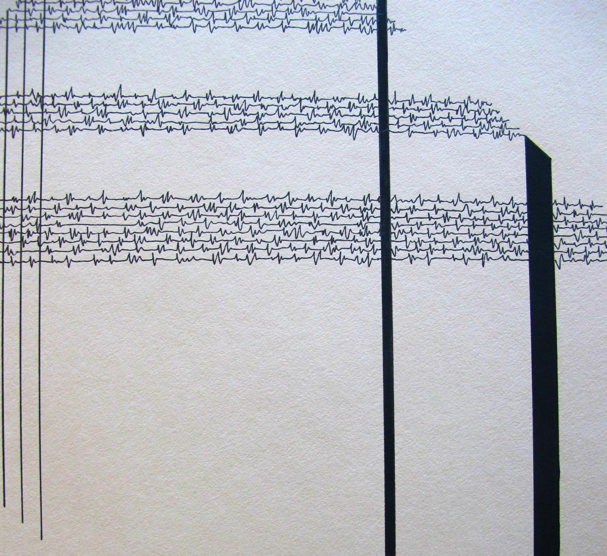 Combination de dessins géométriques et d'écritures abstraites de style minimalisme série II numéro 14 - Géométrique abstrait Art par Nadia Bourouma