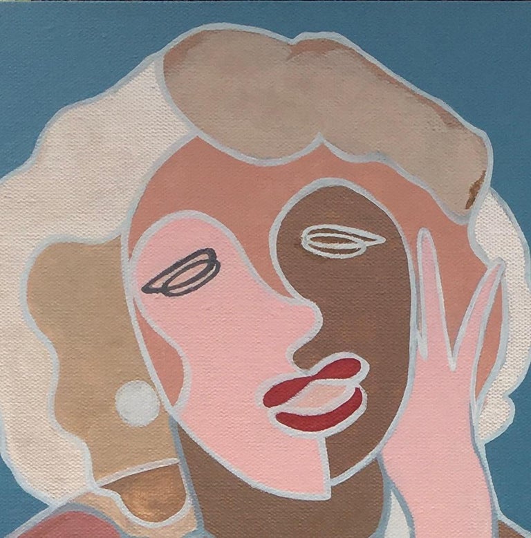 Marilyn Monroe (Gone with the wind) -abstract girl made in turquoise, blue, pink - Painting by Galin R