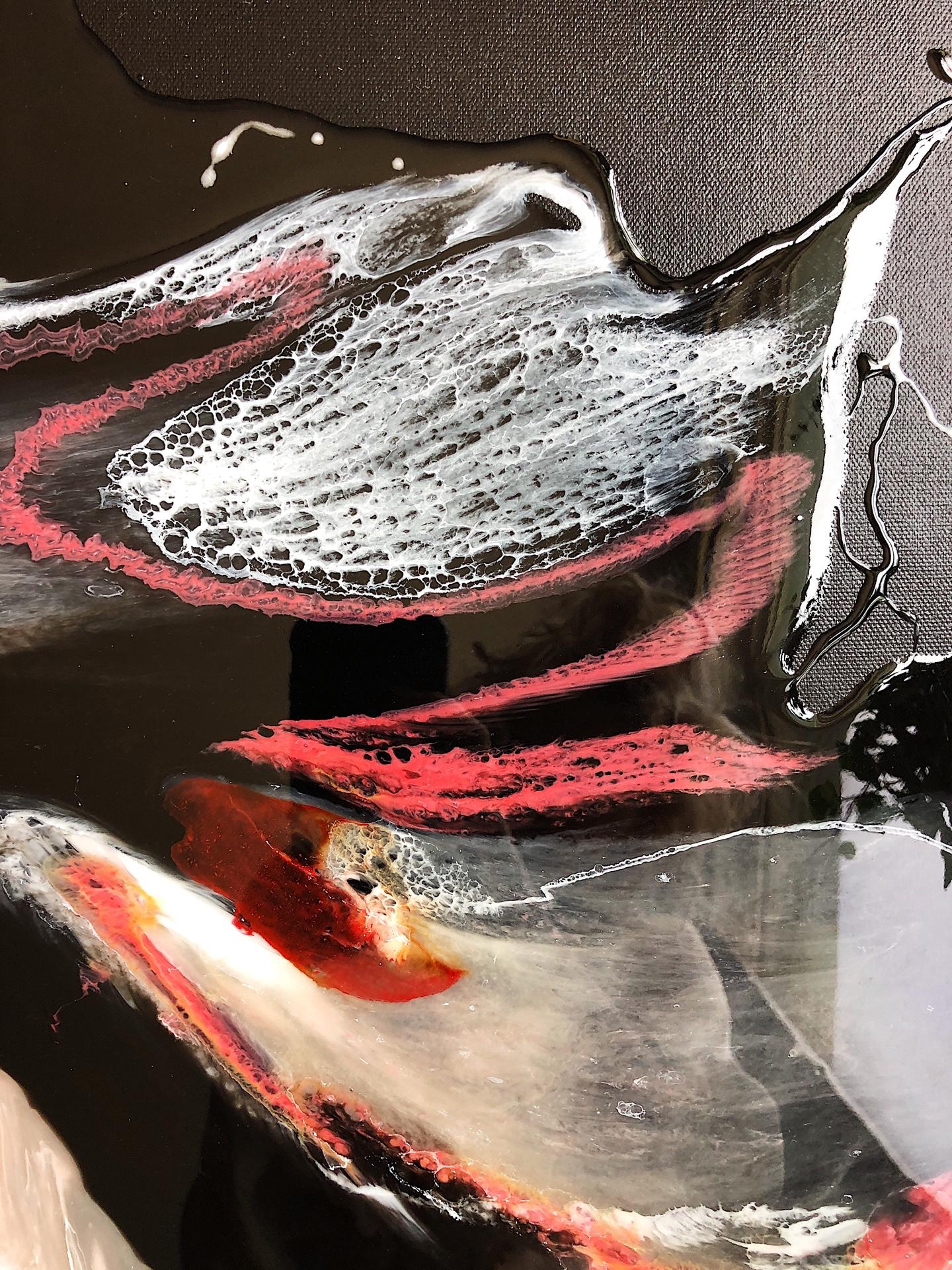 Rosy Water (dittico) - arte d'astrazione, realizzata in nero, rosa, rosso salmone, bianco - Abstract Drawing Arancia di Elena Cher
