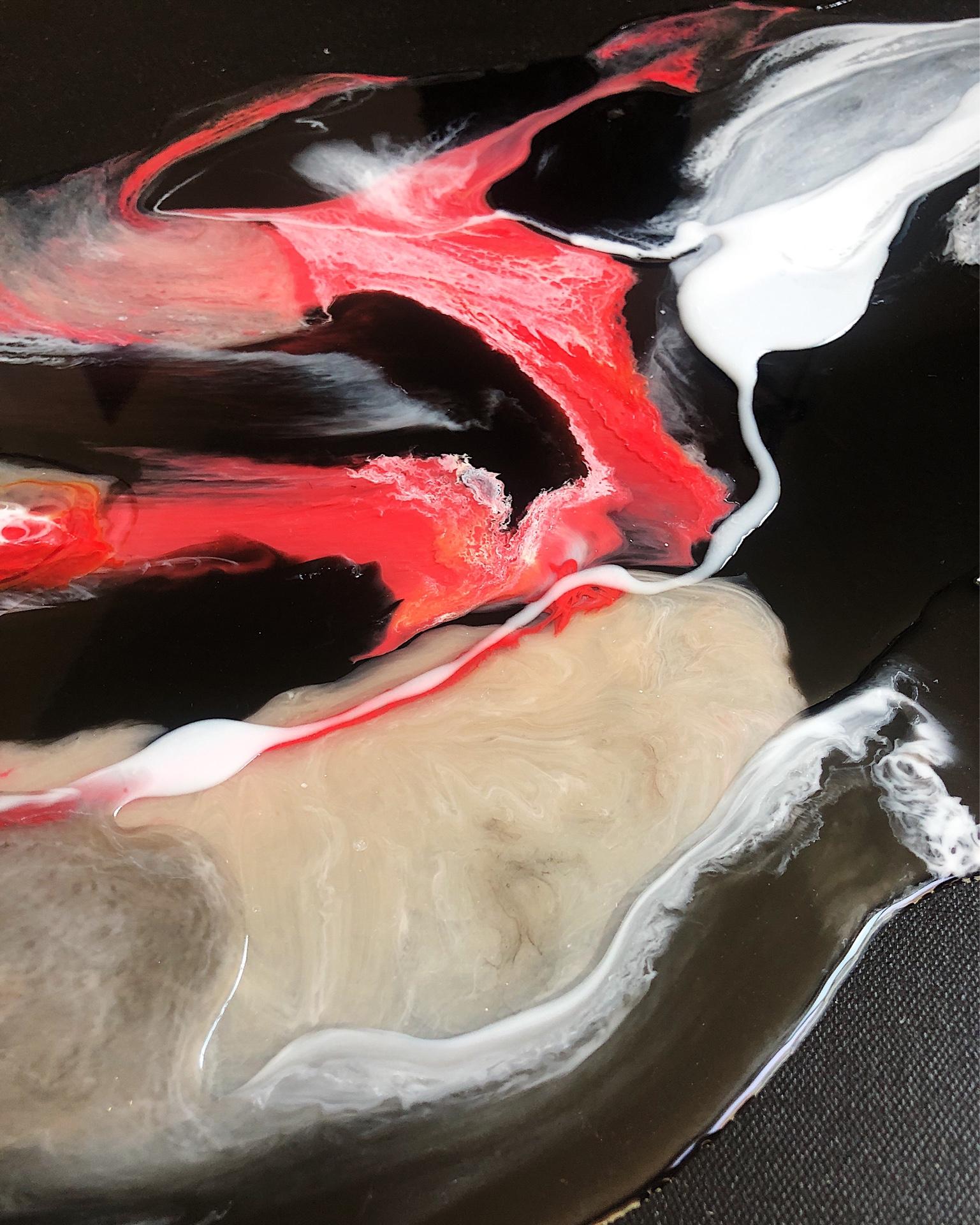 Rosy Water (dittico) - arte d'astrazione, realizzata in nero, rosa, rosso salmone, bianco in vendita 1