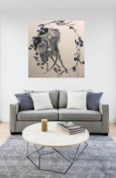 Les chiens Mornin se battant (flowers), réalisés en gris, rouge, orange, noir et blanc