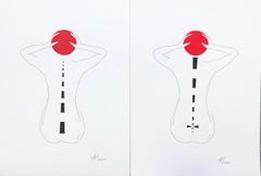 The Braid -line drawing figure and red circle