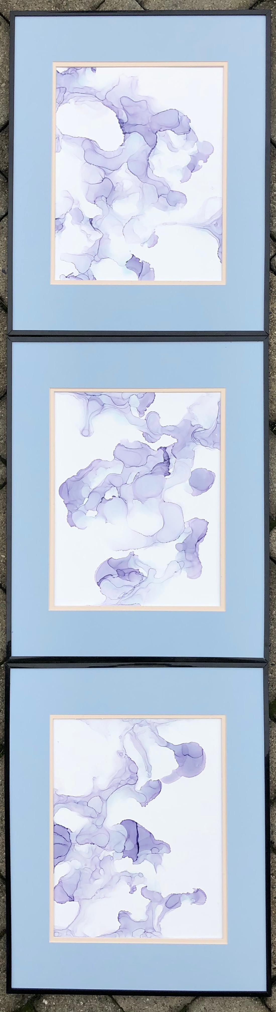 Mila Akopova Abstract Drawing - Line of Fate II-abstraction art, made in pale violet, blue, lavender color