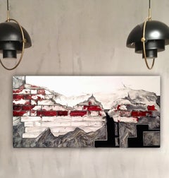 City of Angels (brick wall)-abstract painting made in red, black and white color