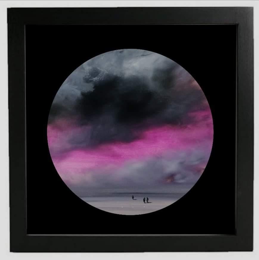 Daniil Arhipenko Abstract Painting - Observer clouds (circular) - landscape with pink, grey color