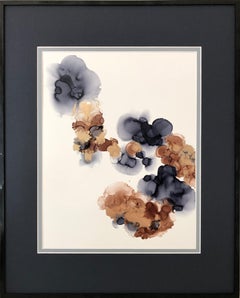 Delicacy - abstraction art, made in gold, brown, gray and navy blue