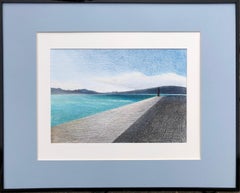 Cannes - seascape made in grey, black, blue, turquoise color